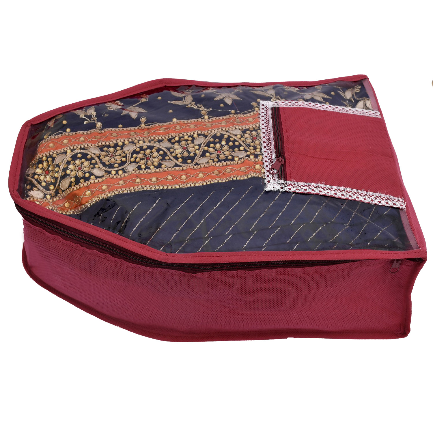Kuber Industries Non Woven Saree Cover/Cloth Wardrobe Organizer and Blouse Cover Combo Set (Maroon)
