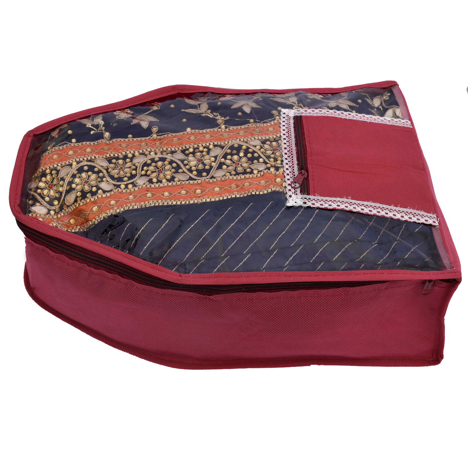Kuber Industries Non Woven Saree Cover/Cloth Wardrobe Organizer and Blouse Cover Combo Set (Maroon & Purple & Brown)