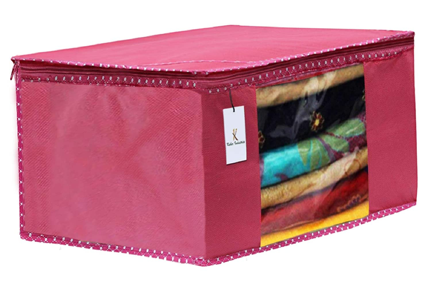 Kuber Industries Non Woven Saree Cover/Cloth Wardrobe Organizer and Blouse Cover Combo Set (Pink)