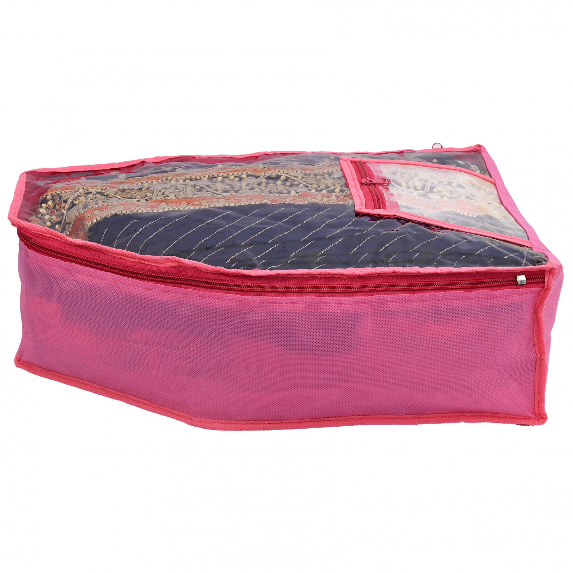 Kuber Industries Non Woven Saree Cover/Cloth Wardrobe Organizer and Blouse Cover Combo Set (Pink)