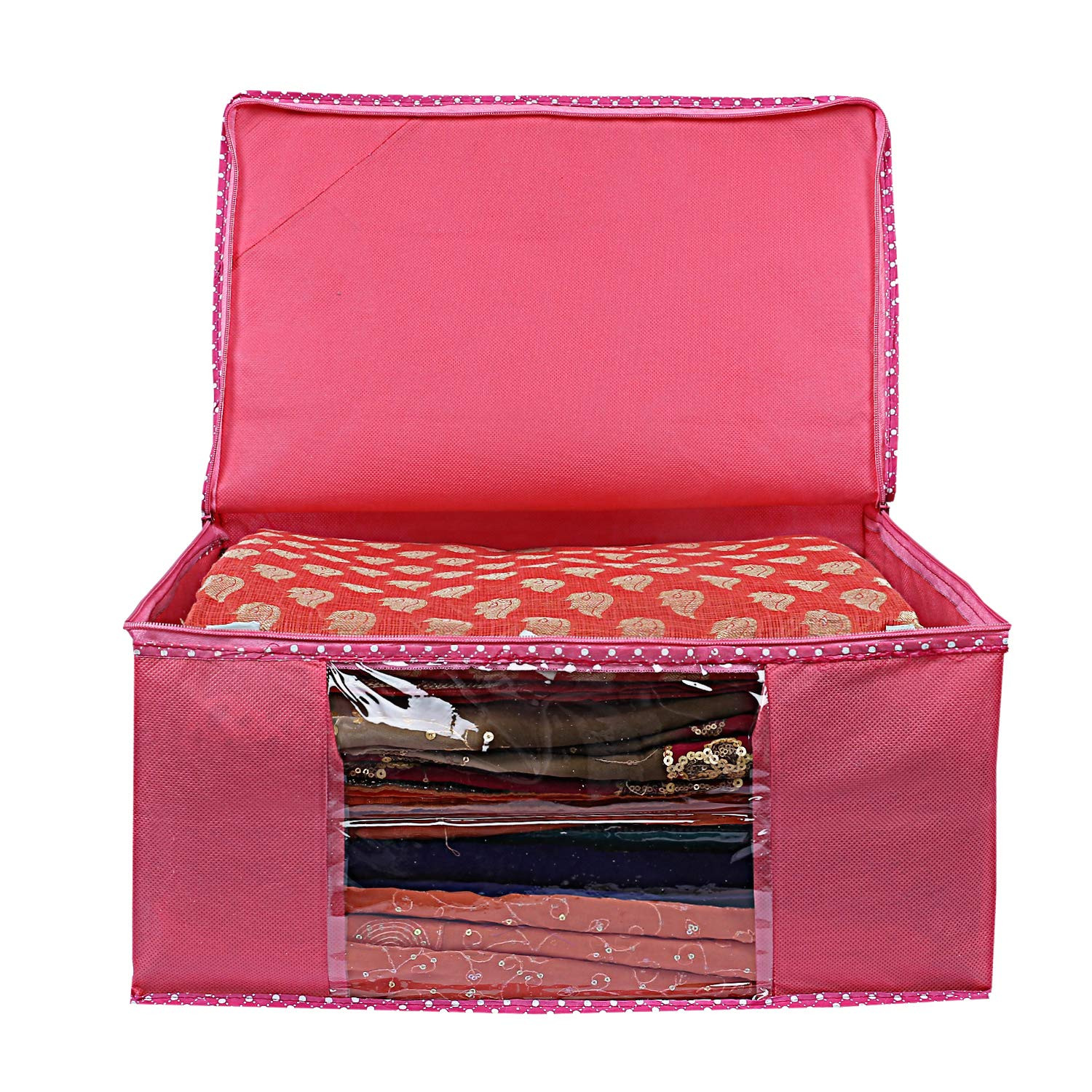 Kuber Industries Non Woven Saree Cover/Cloth Wardrobe Organizer and Blouse Cover Combo Set (Pink & Maroon)