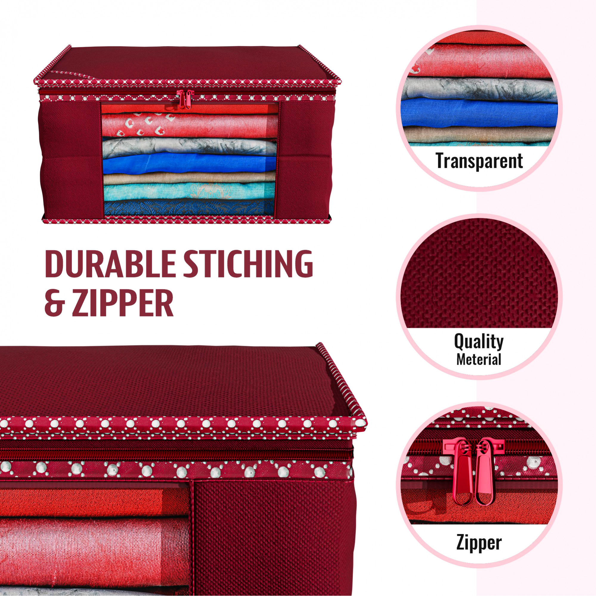 Kuber Industries™ Non woven Saree cover/Saree Bag/Storage bag Set of 3 Pcs (Maroon) 9 Inches Height (KS011)