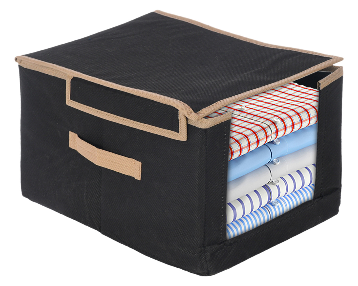 Kuber Industries Non-Woven Shirt Stacker With Handle & Lid (Black)