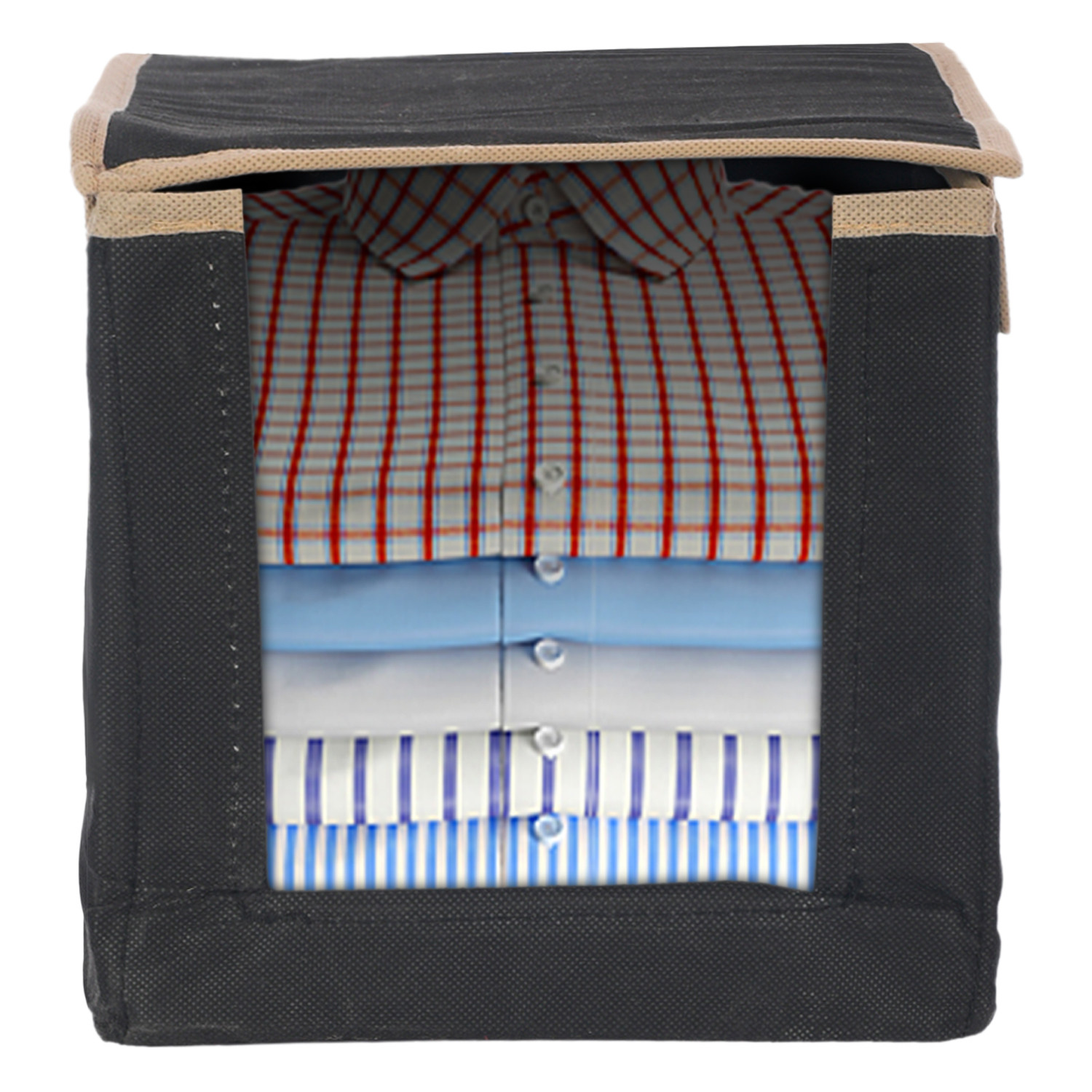 Kuber Industries Non-Woven Shirt Stacker With Handle & Lid (Black)