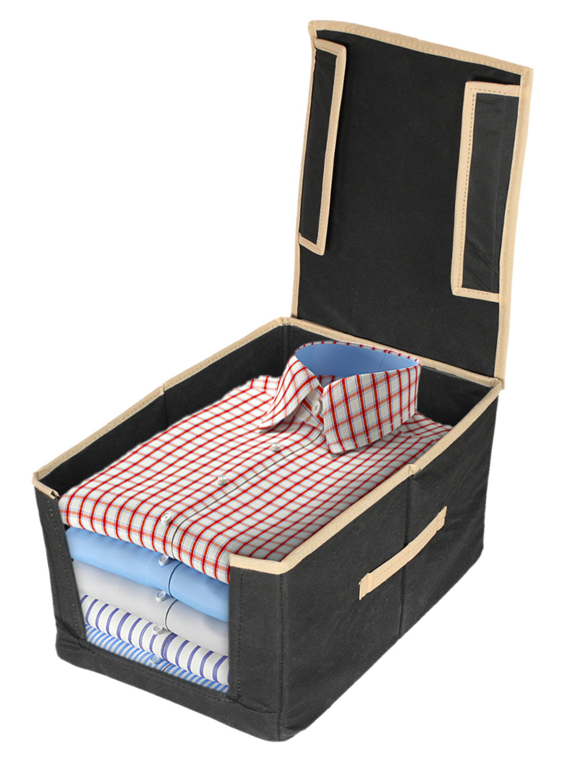 Kuber Industries Non-Woven Shirt Stacker With Handle & Lid (Black)