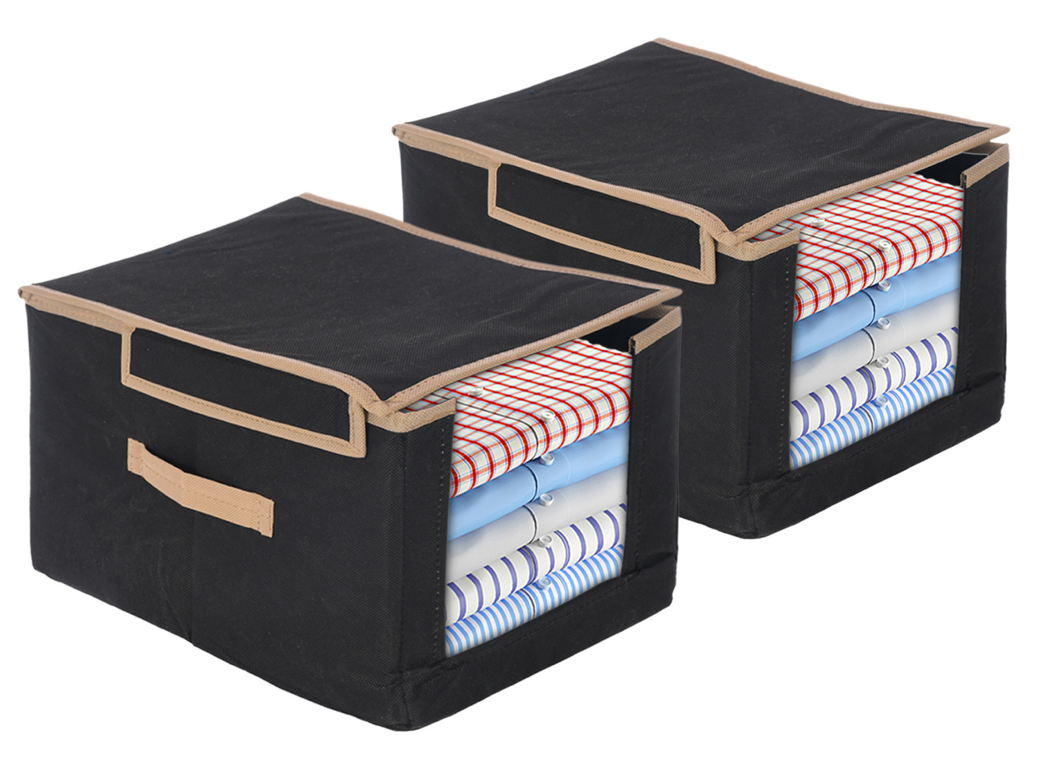 Kuber Industries Non-Woven Shirt Stacker With Handle & Lid (Black)