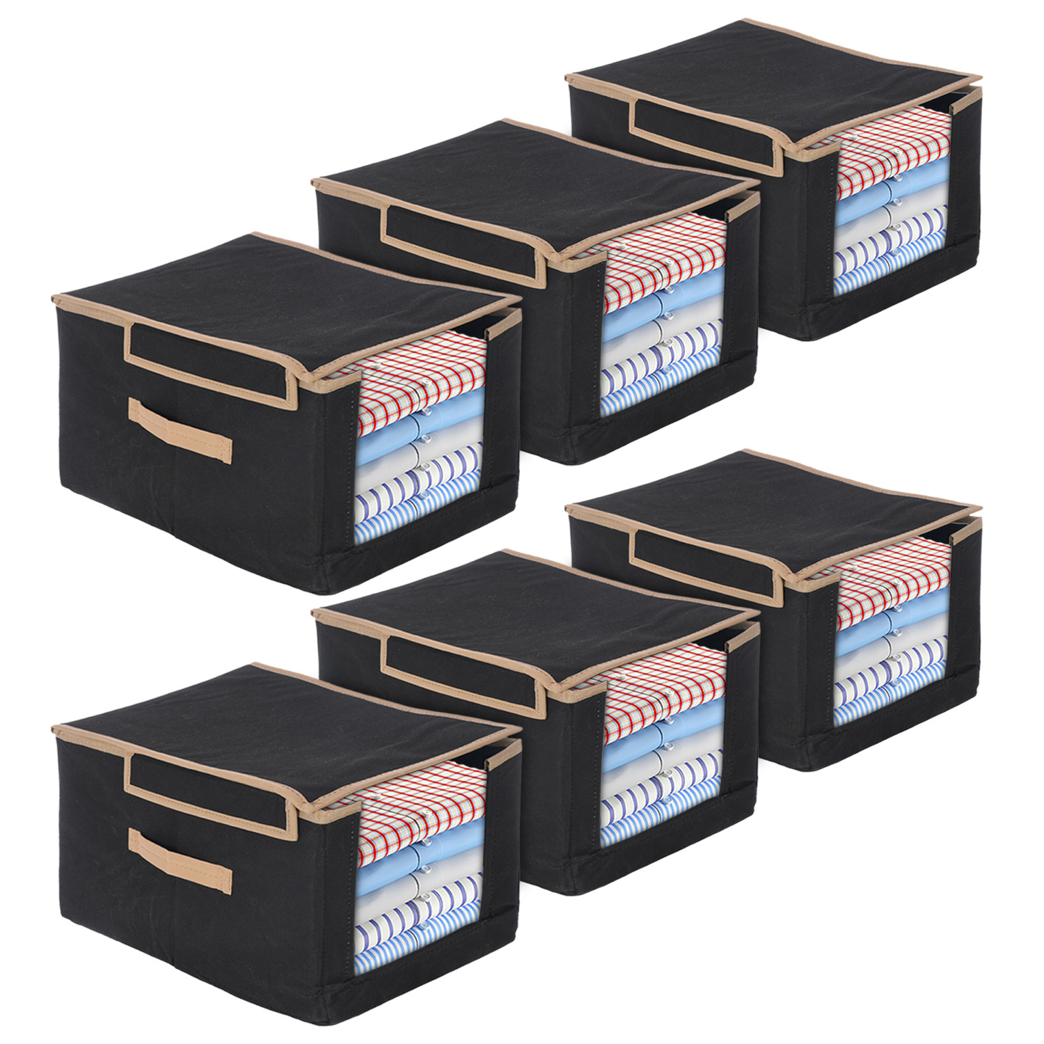Kuber Industries Non-Woven Shirt Stacker With Handle & Lid (Black)