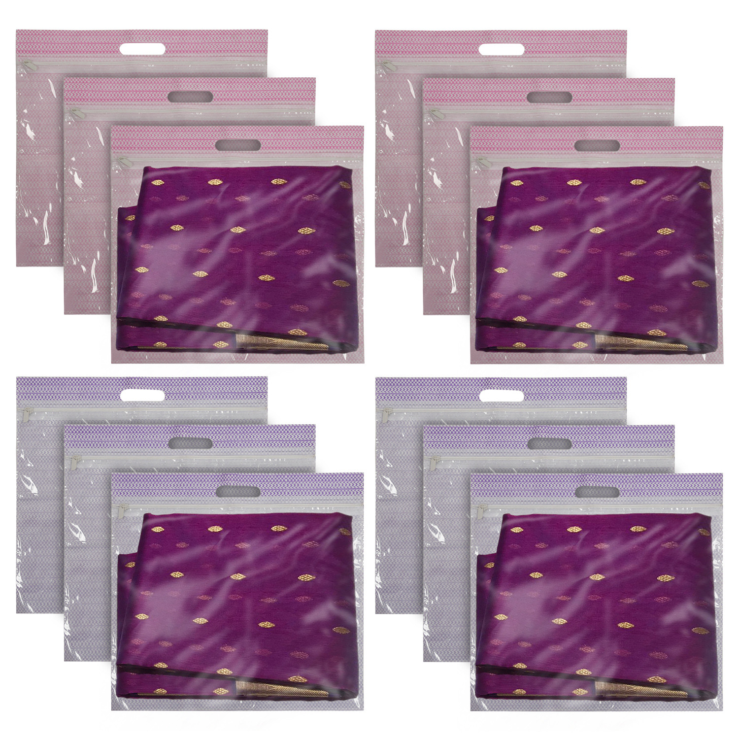 Kuber Industries Non-Woven Single Saree Covers With Transparent Window With Handle Pack of 12 (Purple & Pink)