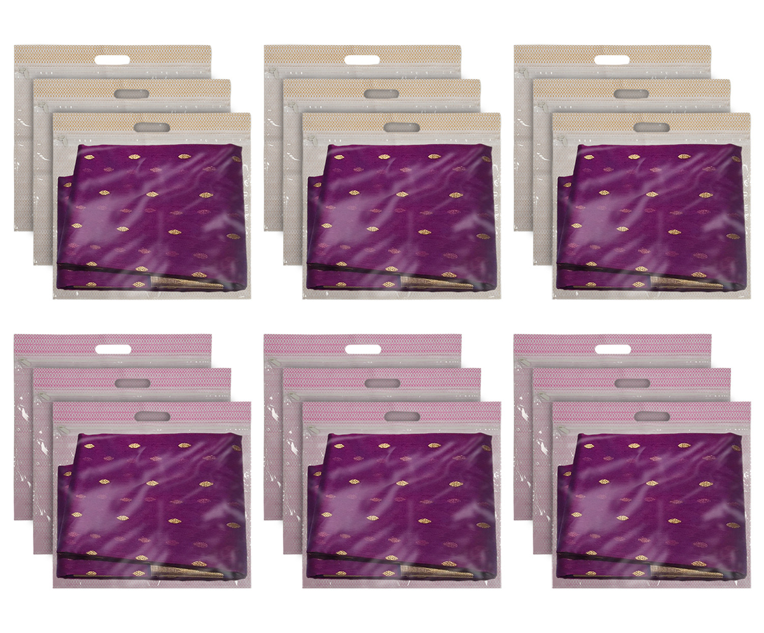 Kuber Industries Non-Woven Single Saree Covers With Transparent Window With Handle Pack of 18 (Pink & Brown)