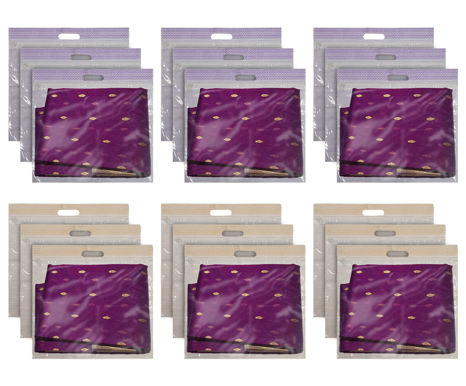 Kuber Industries Non-Woven Single Saree Covers With Transparent Window With Handle Pack of 18 (Purple & Brown)