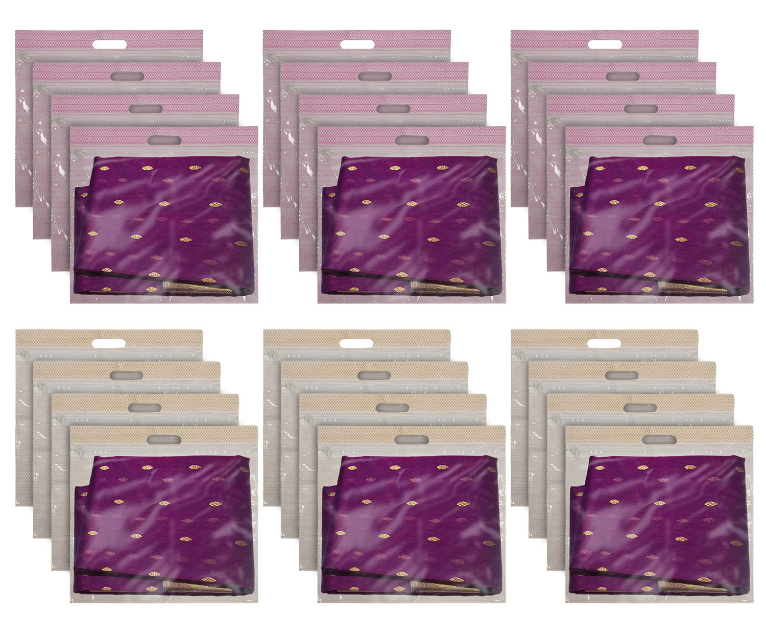 Kuber Industries Non-Woven Single Saree Covers With Transparent Window With Handle Pack of 24 (Pink & Brown)