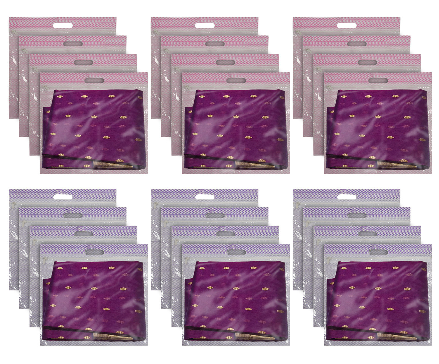 Kuber Industries Non-Woven Single Saree Covers With Transparent Window With Handle Pack of 24 (Purple & Pink)