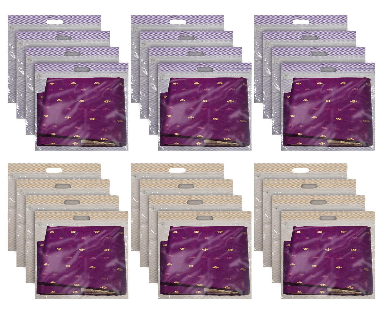 Kuber Industries Non-Woven Single Saree Covers With Transparent Window With Handle Pack of 24 (Purple & Brown)