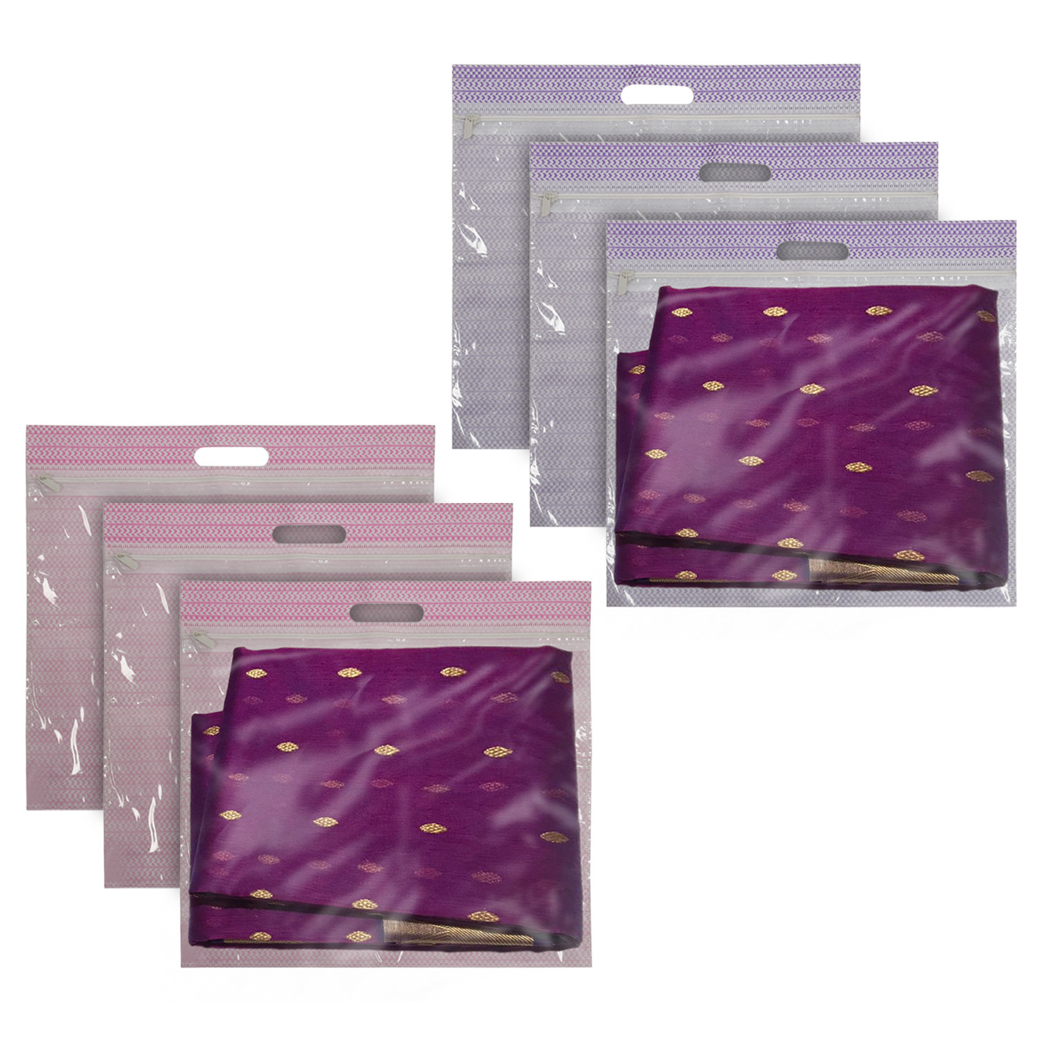 Kuber Industries Non-Woven Single Saree Covers With Transparent Window With Handle Pack of 6 (Purple & Pink)