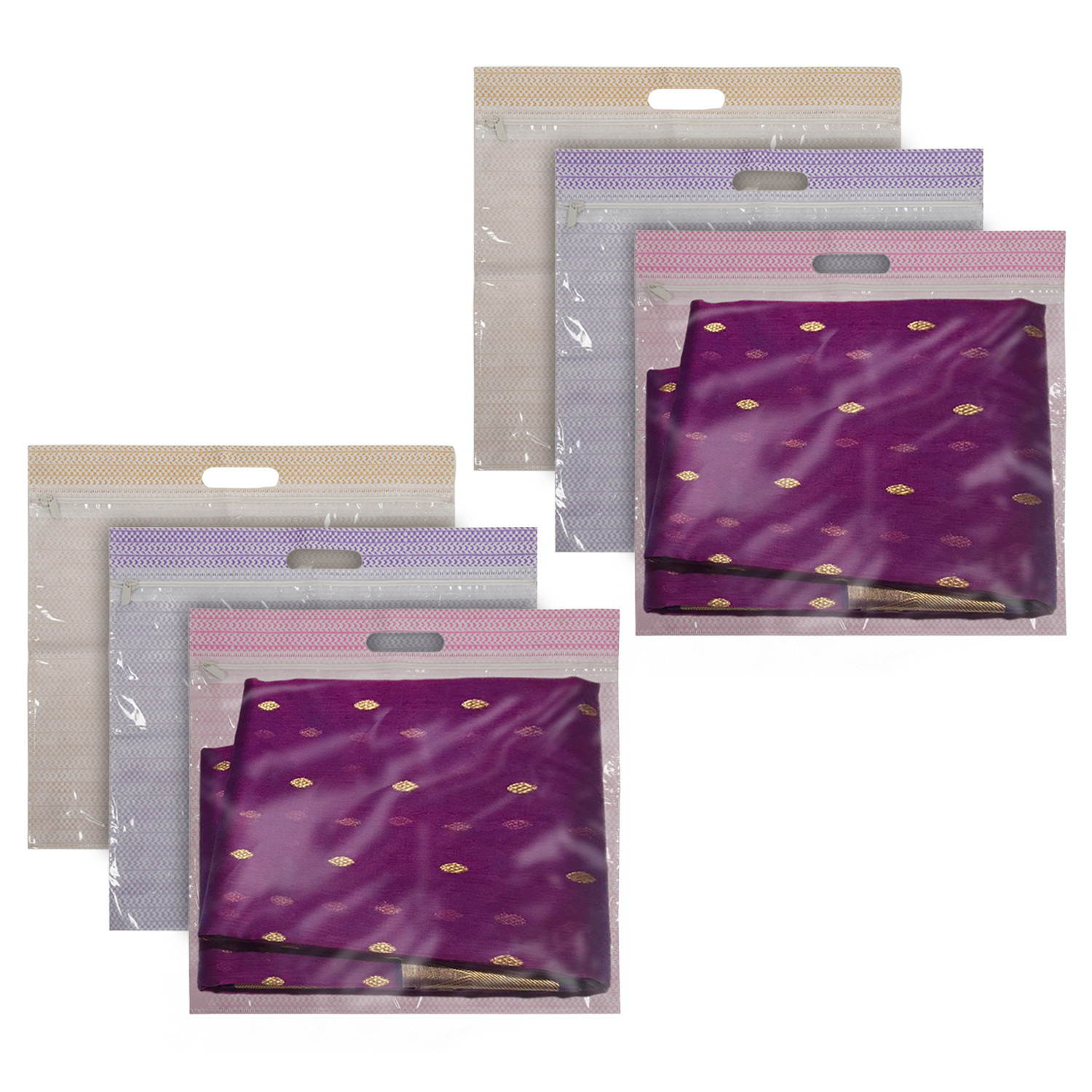 Kuber Industries Non-Woven Single Saree Covers With Transparent Window With Handle Pack of 6 (Purple & Pink & Brown)