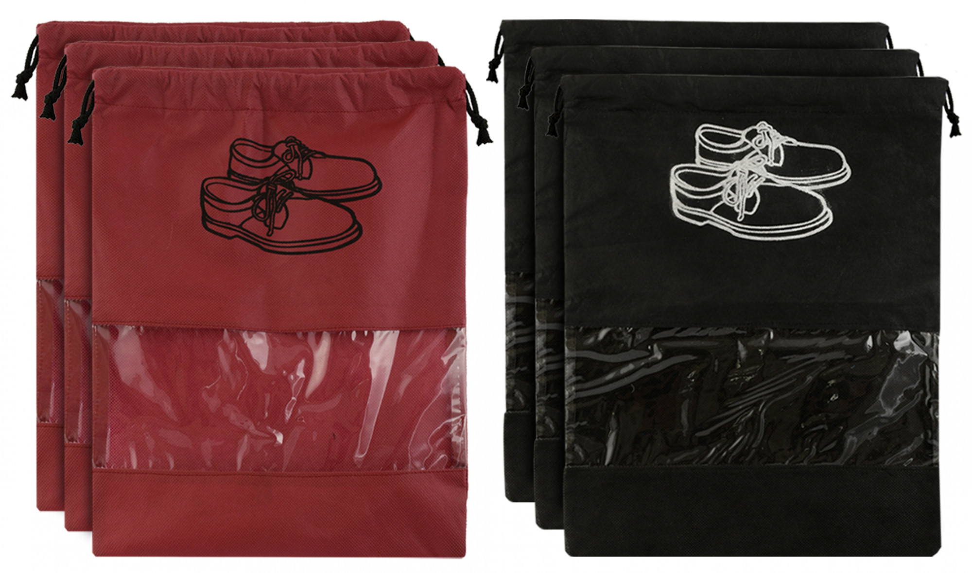 Kuber Industries Non Woven Travel Shoe Organizer Space Saving Fabric Storage Bags Organizer (Black & Maroon)-KUBMART956