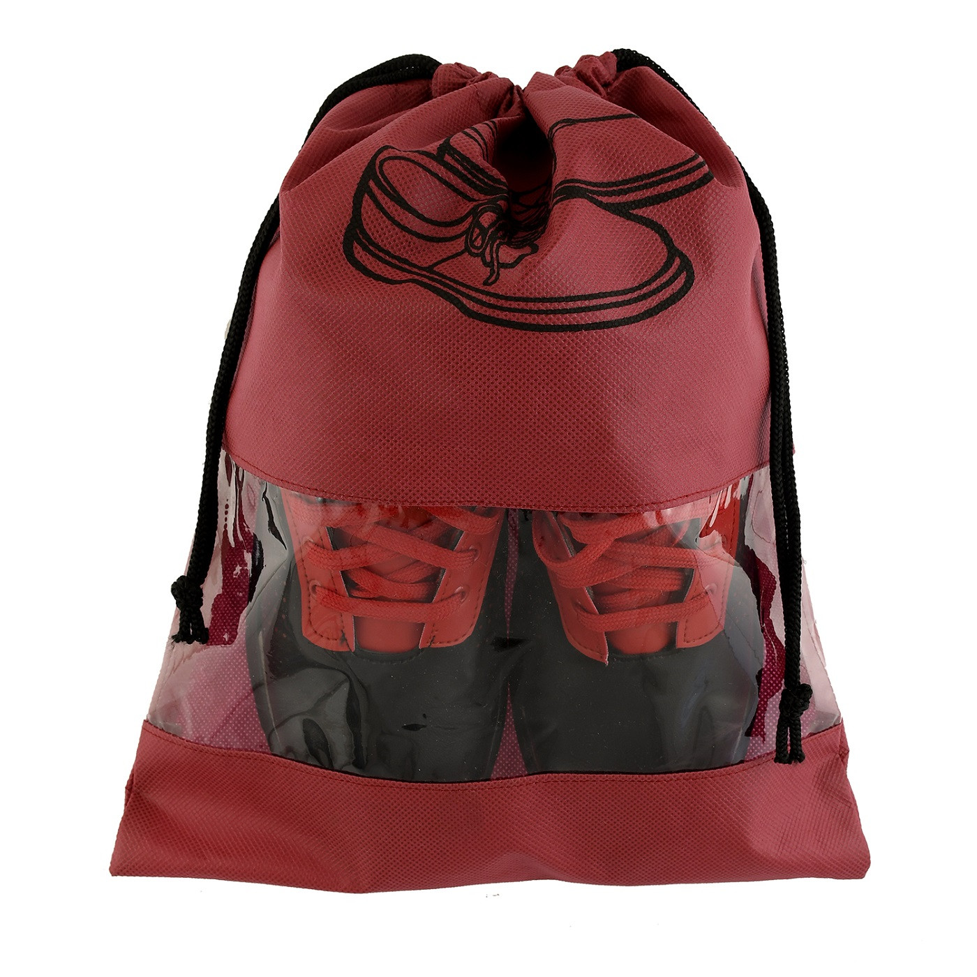 Kuber Industries Non Woven Travel Shoe Organizer Space Saving Fabric Storage Bags Organizer (Black & Maroon)-KUBMART956