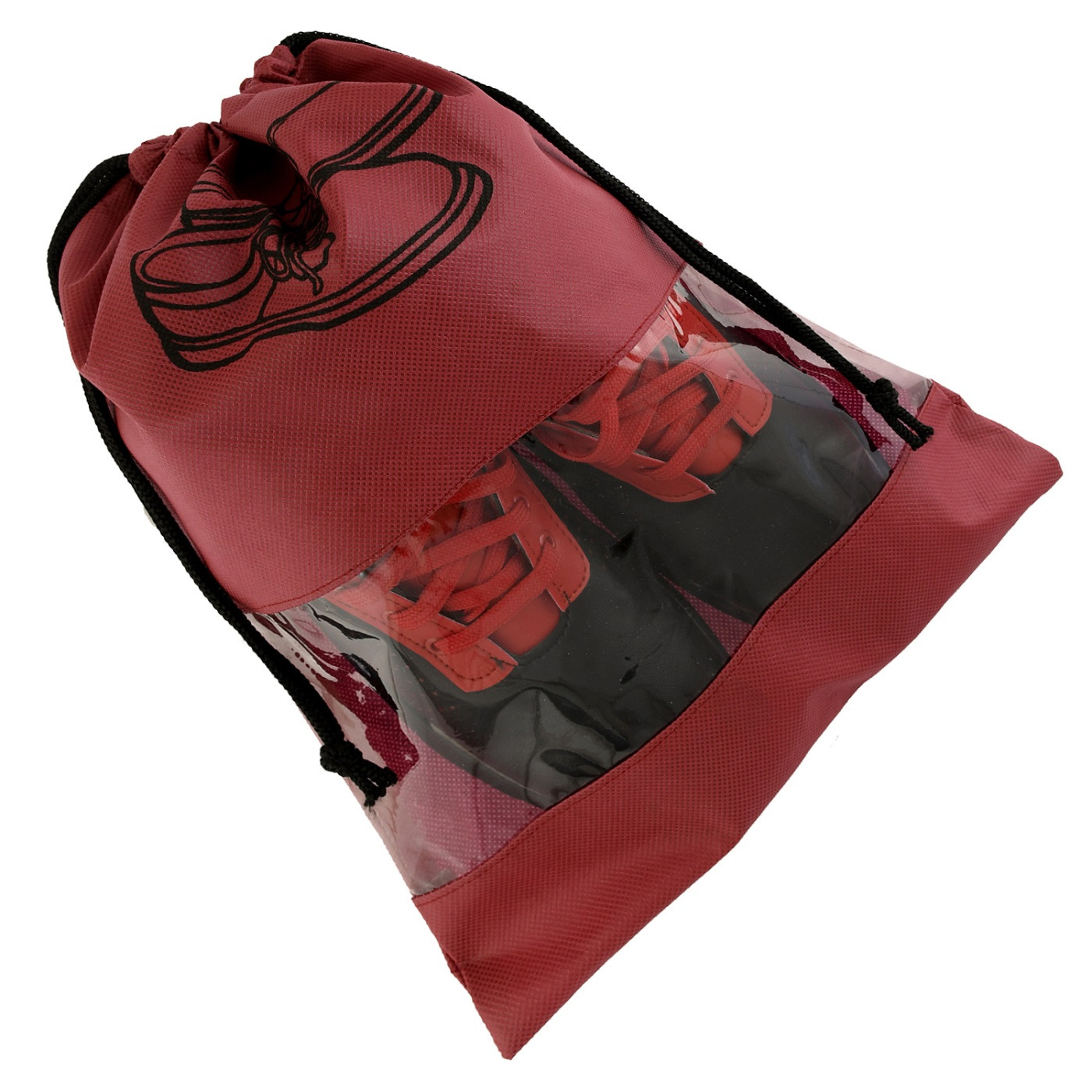 Kuber Industries Non Woven Travel Shoe Organizer Space Saving Fabric Storage Bags Organizer (Black & Maroon)-KUBMART956