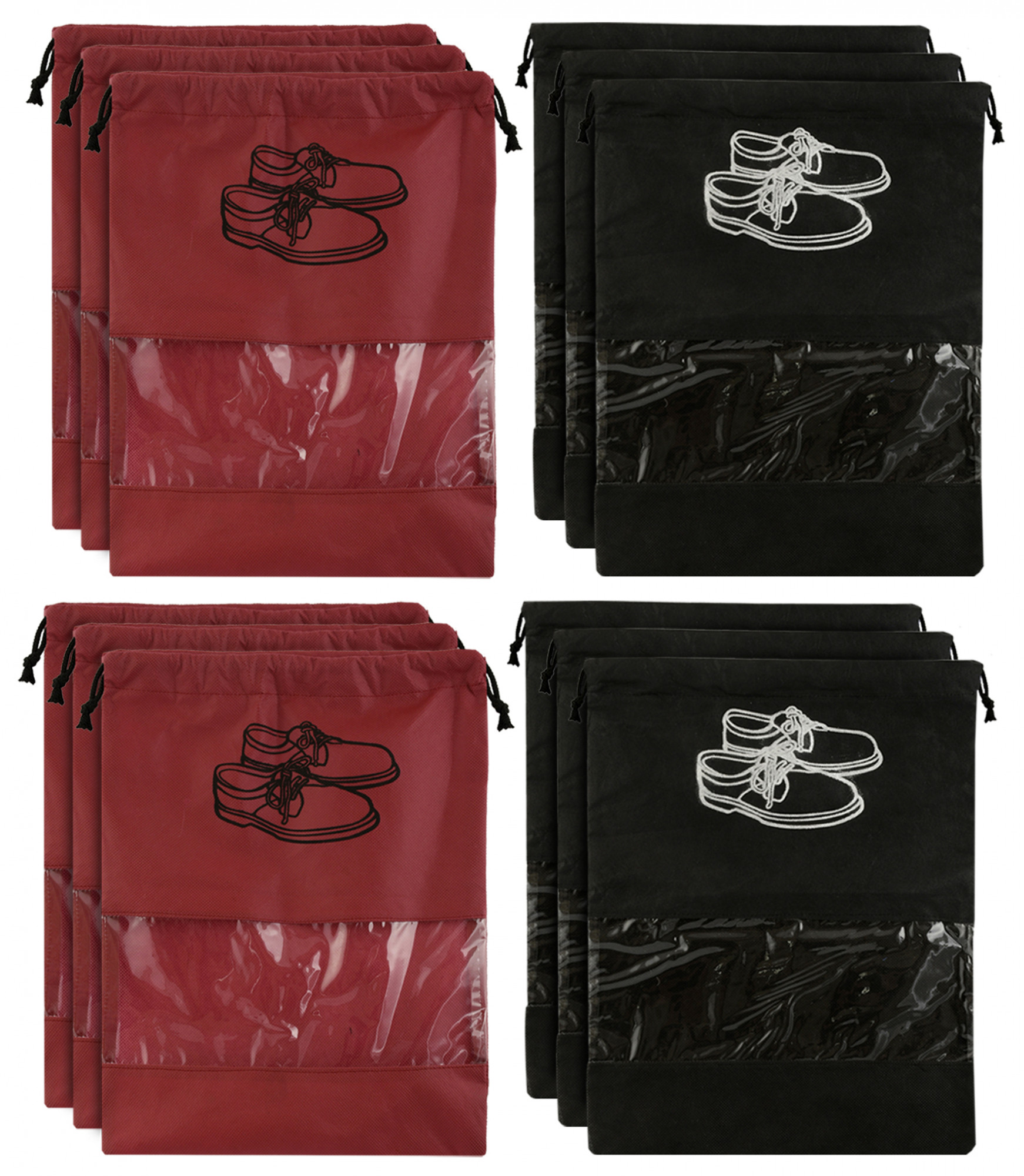 Kuber Industries Non Woven Travel Shoe Organizer Space Saving Fabric Storage Bags Organizer (Black & Maroon)-KUBMART956