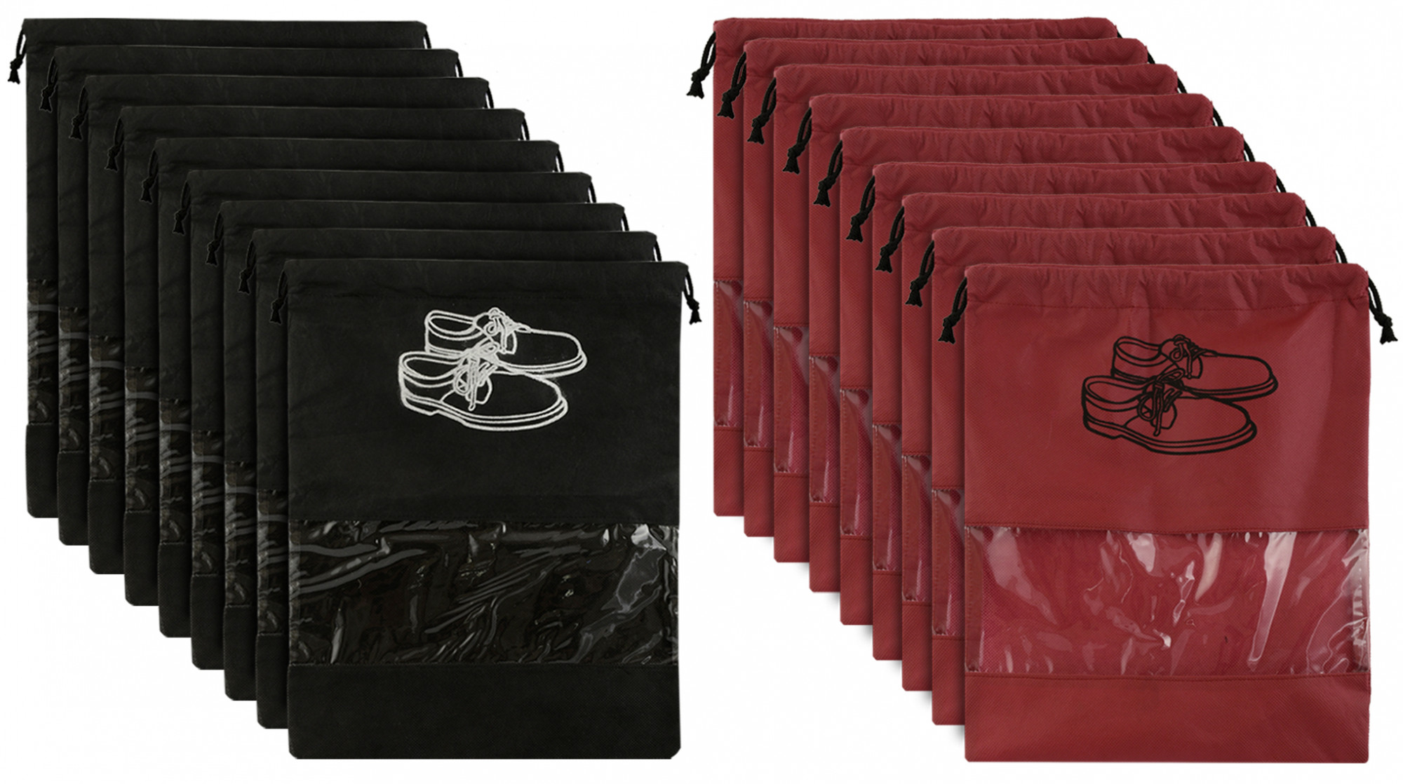 Kuber Industries Non Woven Travel Shoe Organizer Space Saving Fabric Storage Bags Organizer (Black & Maroon)-KUBMART956