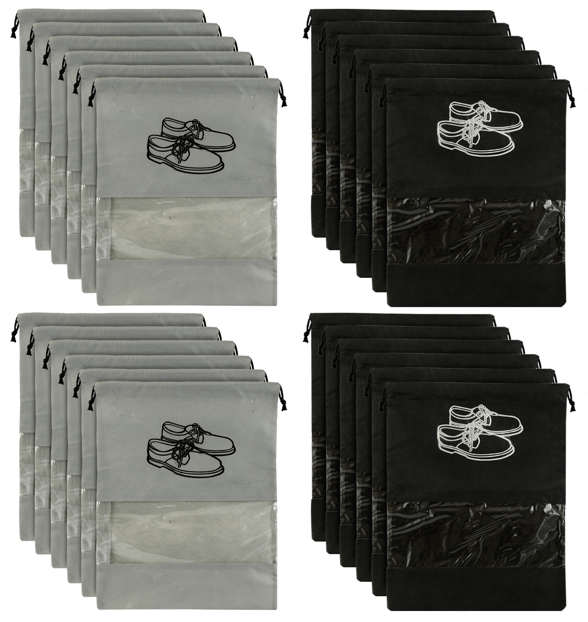 Kuber Industries Non Woven Travel Shoe Organizer Space Saving Fabric Storage Bags Organizer (Grey & Black)-KUBMART948