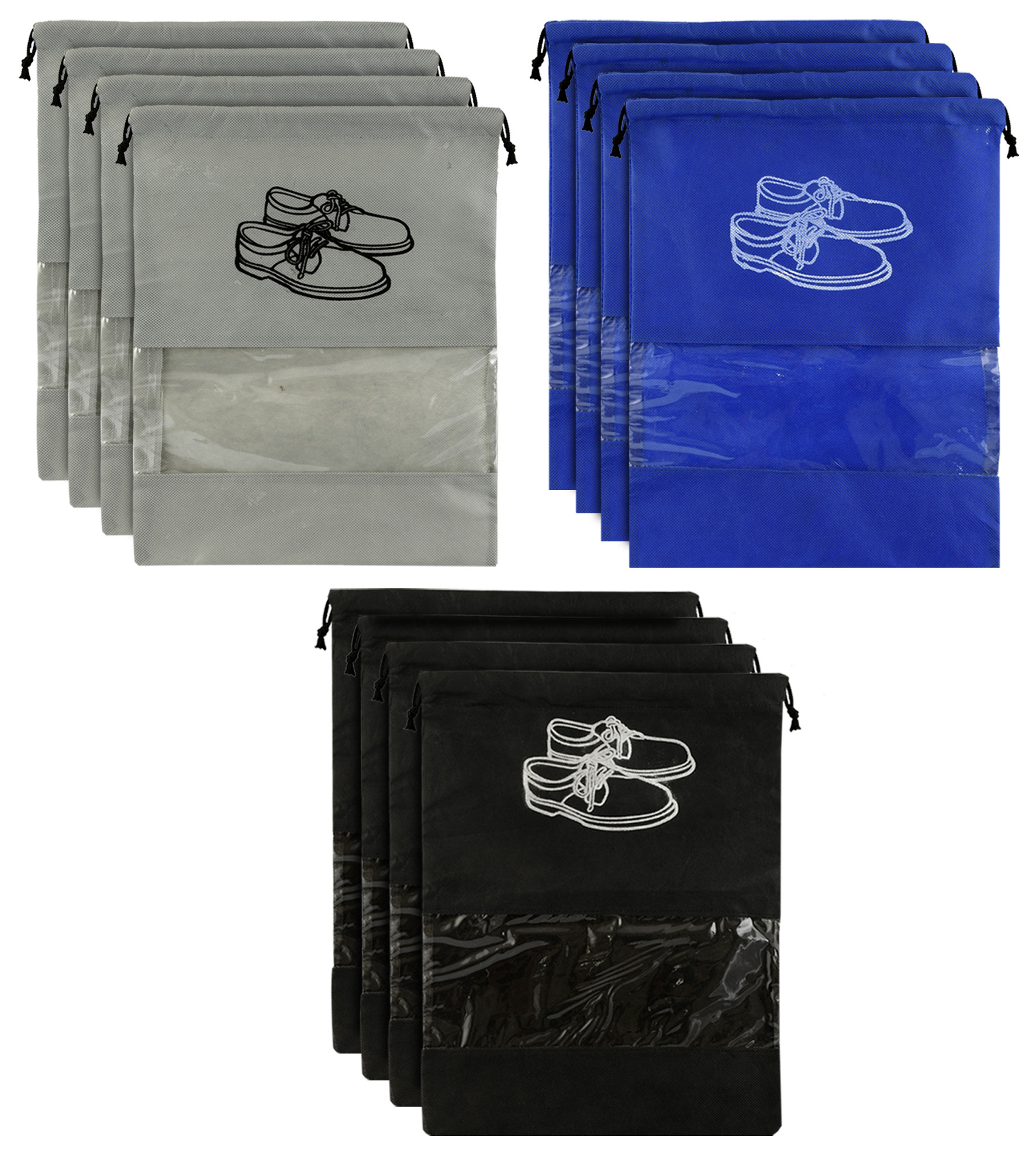 Kuber Industries Non Woven Travel Shoe Organizer Space Saving Fabric Storage Bags Organizer (Grey & Royal Blue & Black)-KUBMART958