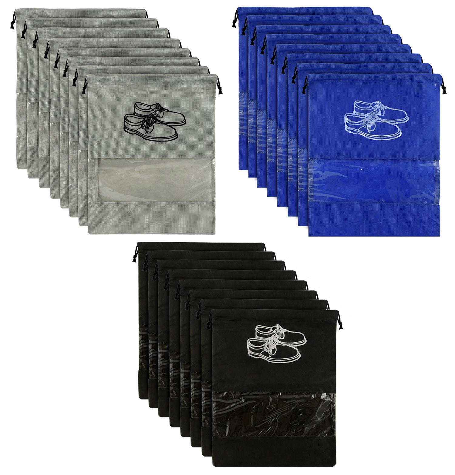 Kuber Industries Non Woven Travel Shoe Organizer Space Saving Fabric Storage Bags Organizer (Grey & Royal Blue & Black)-KUBMART958