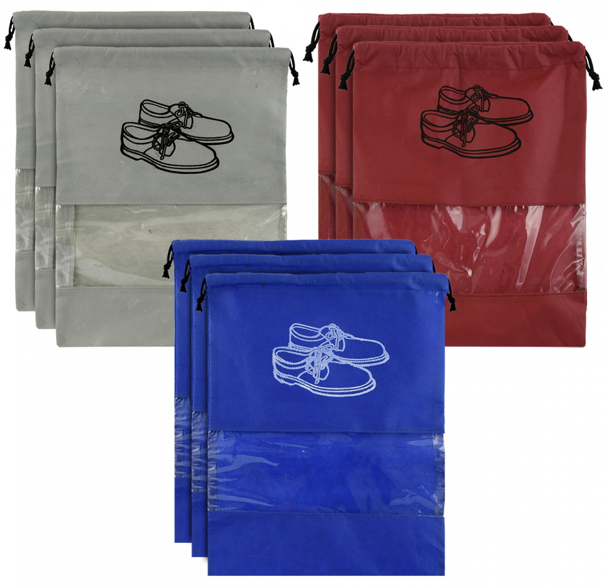 Kuber Industries Non Woven Travel Shoe Organizer Space Saving Fabric Storage Bags Organizer (Grey & Royal Blue & Maroon)-KUBMART960