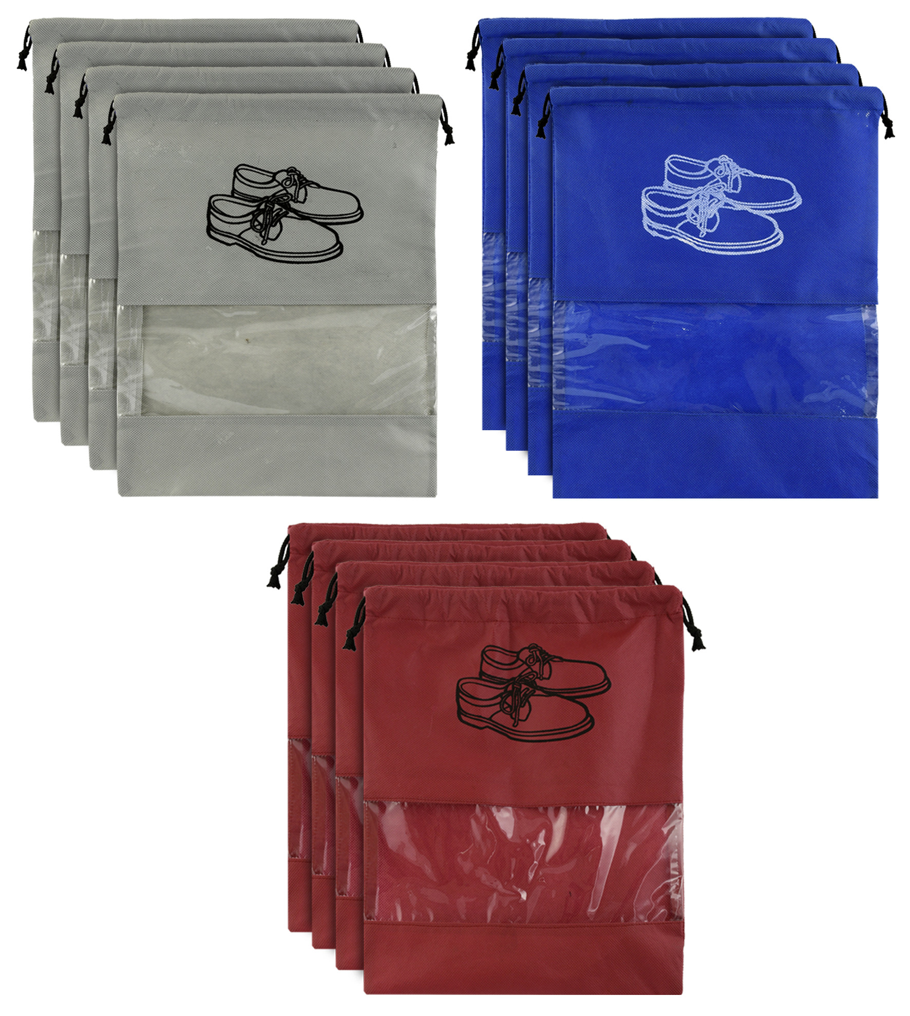 Kuber Industries Non Woven Travel Shoe Organizer Space Saving Fabric Storage Bags Organizer (Grey & Royal Blue & Maroon)-KUBMART960