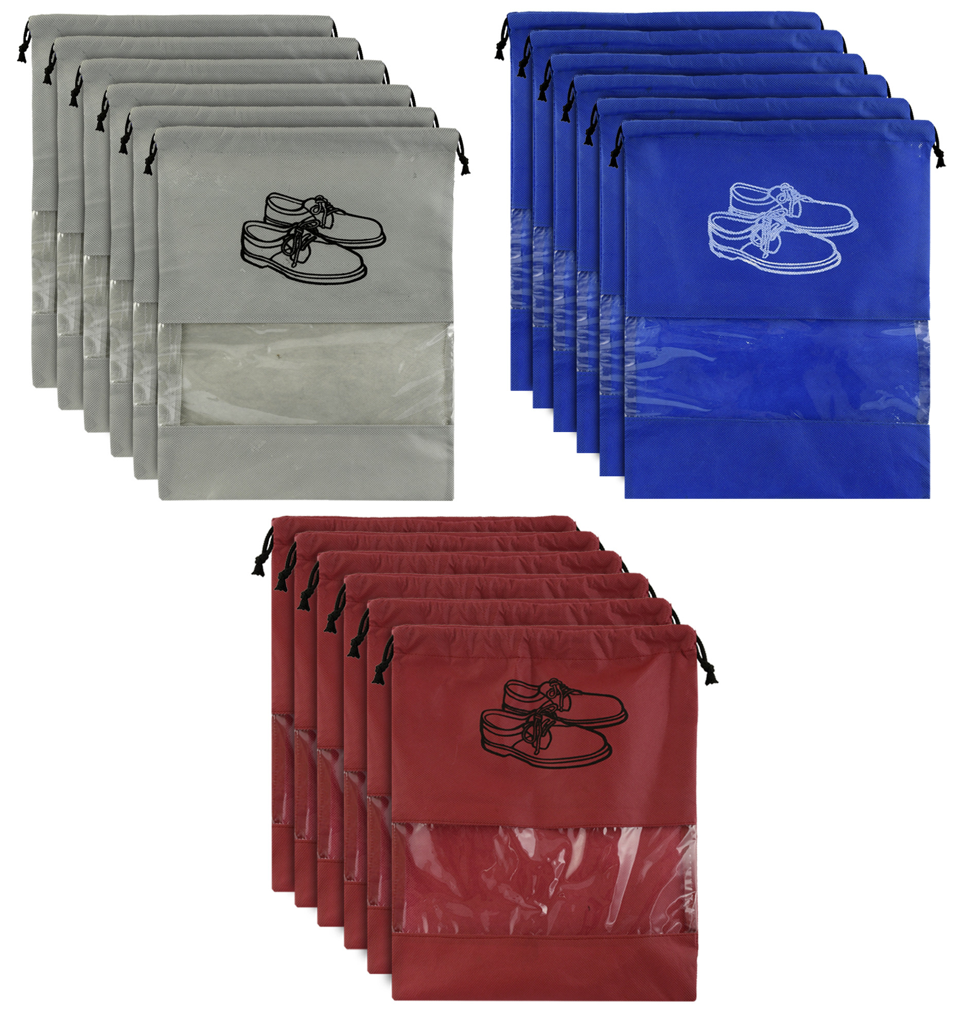 Kuber Industries Non Woven Travel Shoe Organizer Space Saving Fabric Storage Bags Organizer (Grey & Royal Blue & Maroon)-KUBMART960