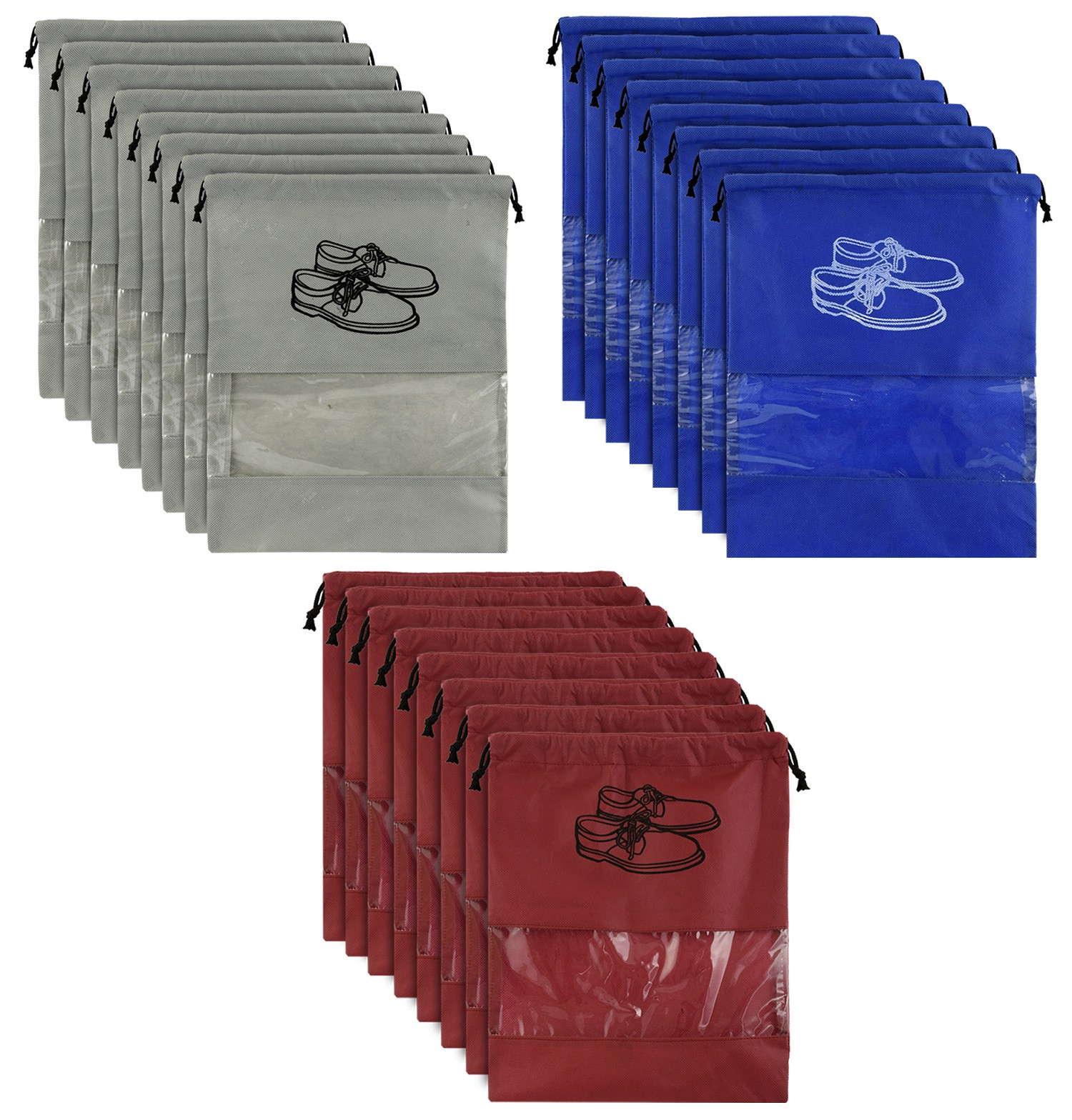Kuber Industries Non Woven Travel Shoe Organizer Space Saving Fabric Storage Bags Organizer (Grey & Royal Blue & Maroon)-KUBMART960