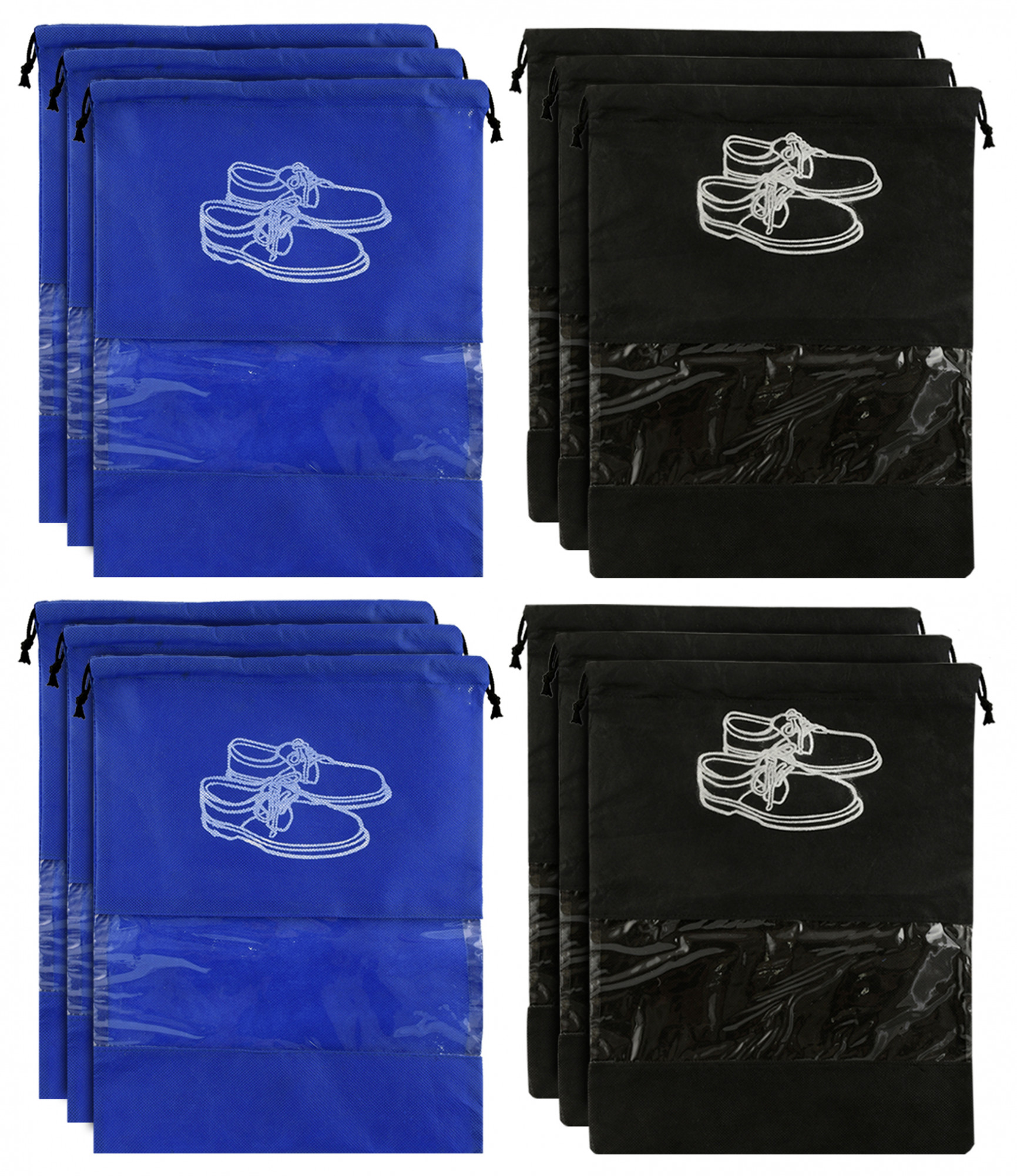 Kuber Industries Non Woven Travel Shoe Organizer Space Saving Fabric Storage Bags Organizer (Royal Blue & Black)-KUBMART952