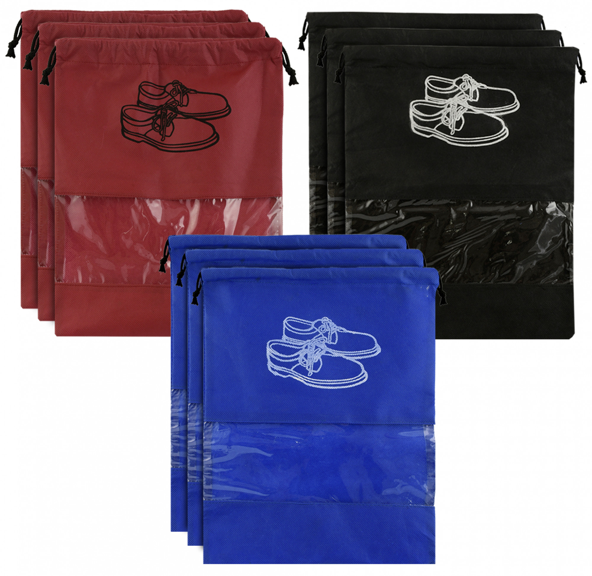 Kuber Industries Non Woven Travel Shoe Organizer Space Saving Fabric Storage Bags Organizer (Royal Blue & Black & Maroon)-KUBMART962