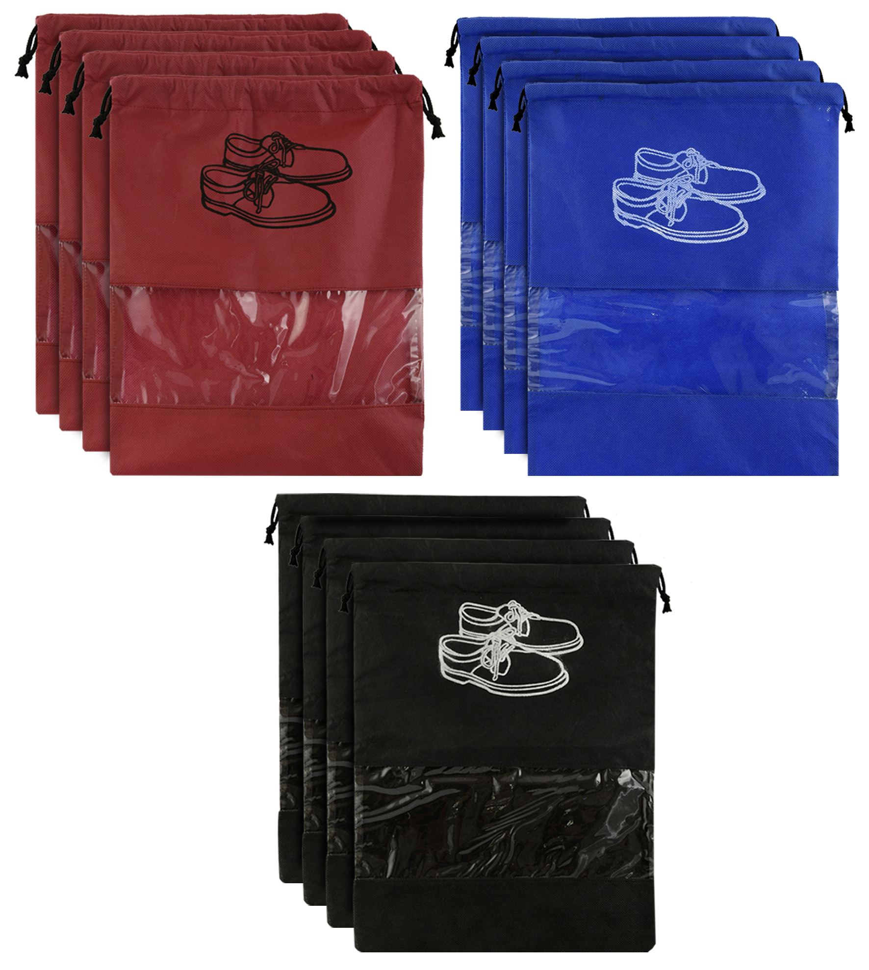 Kuber Industries Non Woven Travel Shoe Organizer Space Saving Fabric Storage Bags Organizer (Royal Blue & Black & Maroon)-KUBMART962