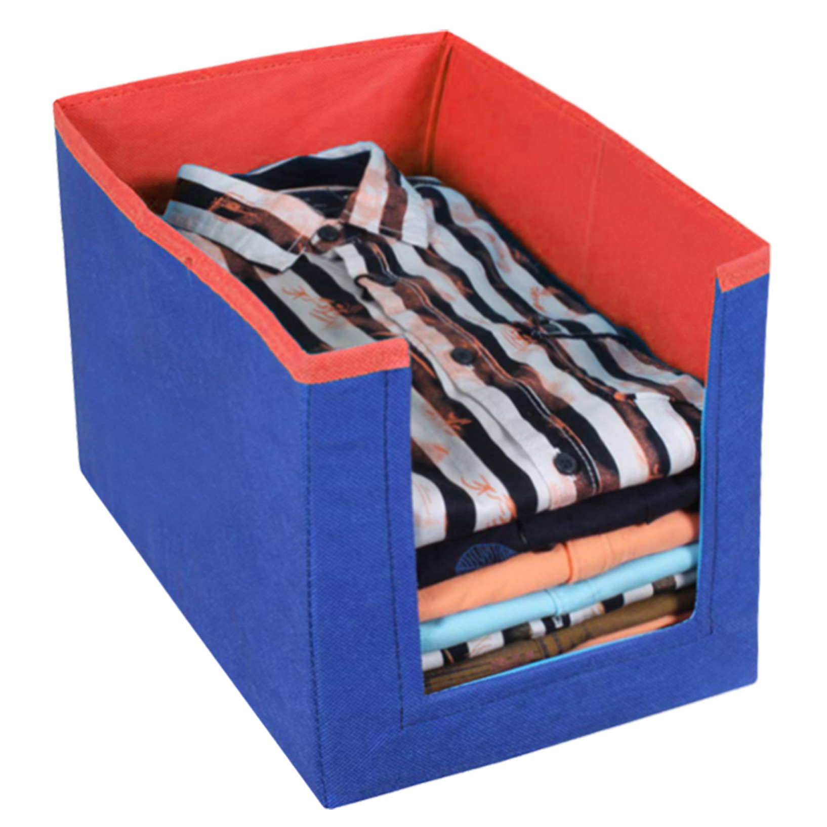 Kuber Industries Non Woven Wardrobe Cloths Organizer-Shirt Stacker Storage Box (Blue & Red)