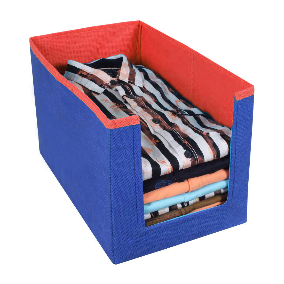 Kuber Industries Non Woven Wardrobe Cloths Organizer-Shirt Stacker Storage Box (Blue & Red)