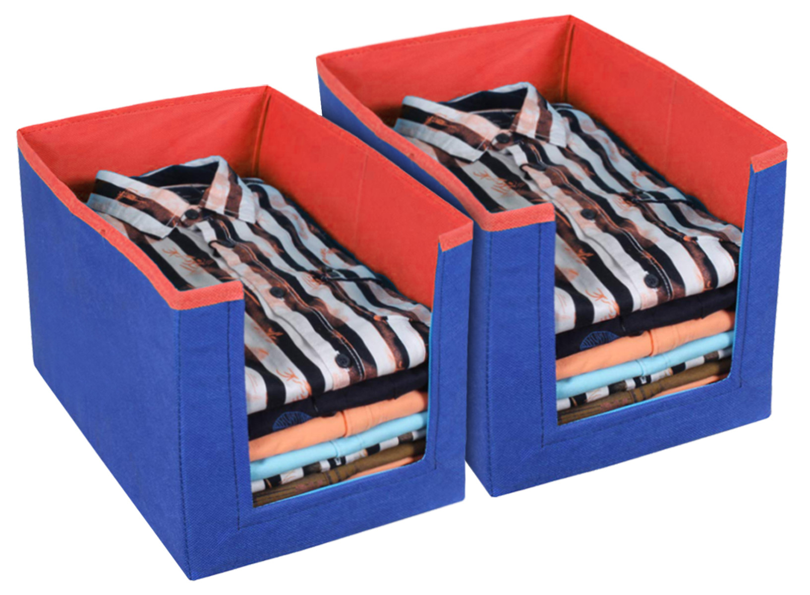 Kuber Industries Non Woven Wardrobe Cloths Organizer-Shirt Stacker Storage Box (Blue & Red)