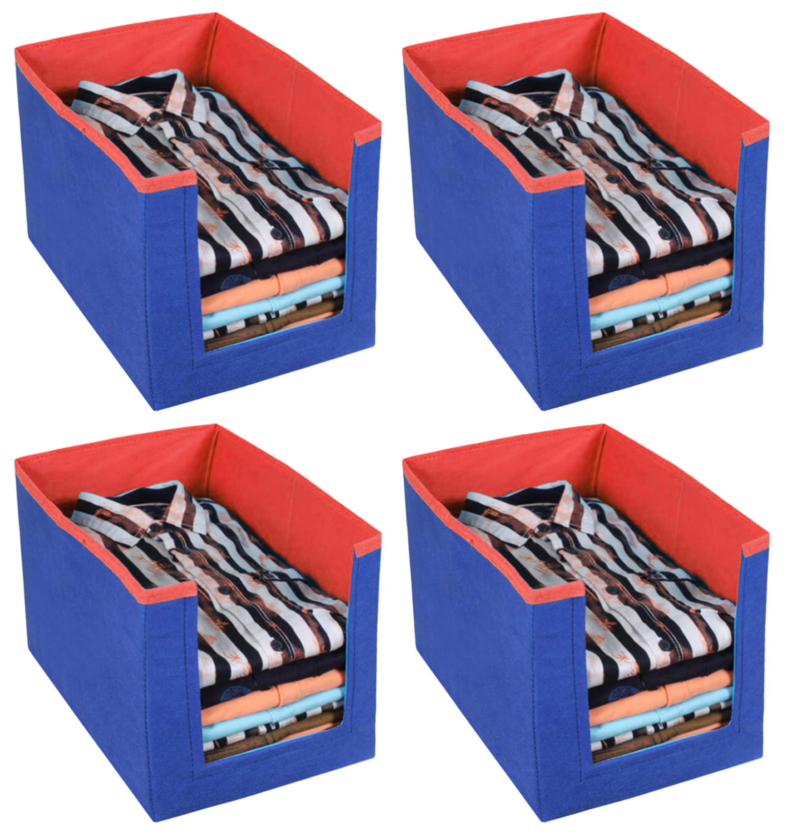 Kuber Industries Non Woven Wardrobe Cloths Organizer-Shirt Stacker Storage Box (Blue & Red)
