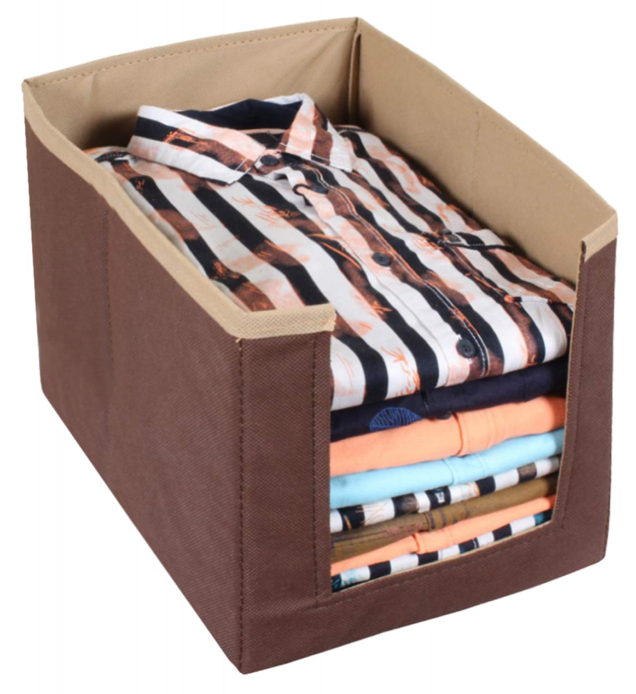 Kuber Industries Non Woven Wardrobe Cloths Organizer-Shirt Stacker Storage Box (Brown &amp; Light Brown)