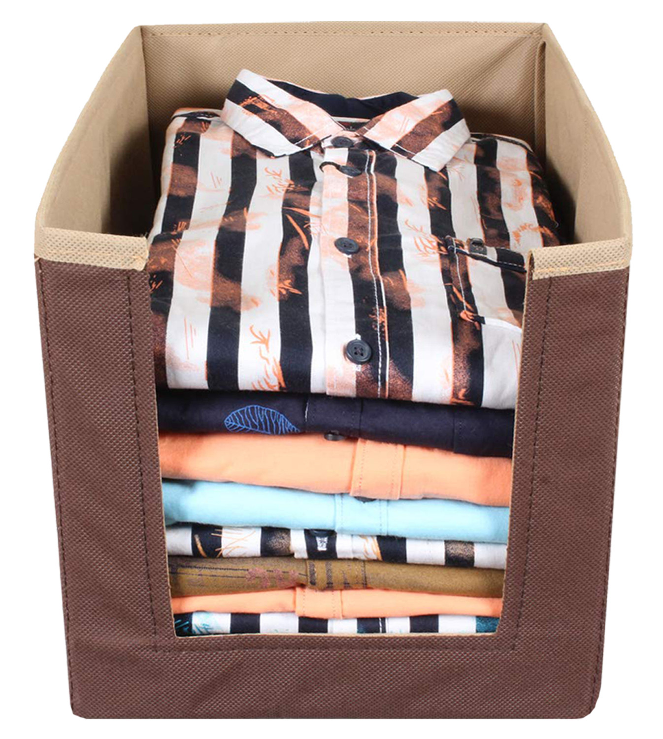 Kuber Industries Non Woven Wardrobe Cloths Organizer-Shirt Stacker Storage Box (Brown & Light Brown)