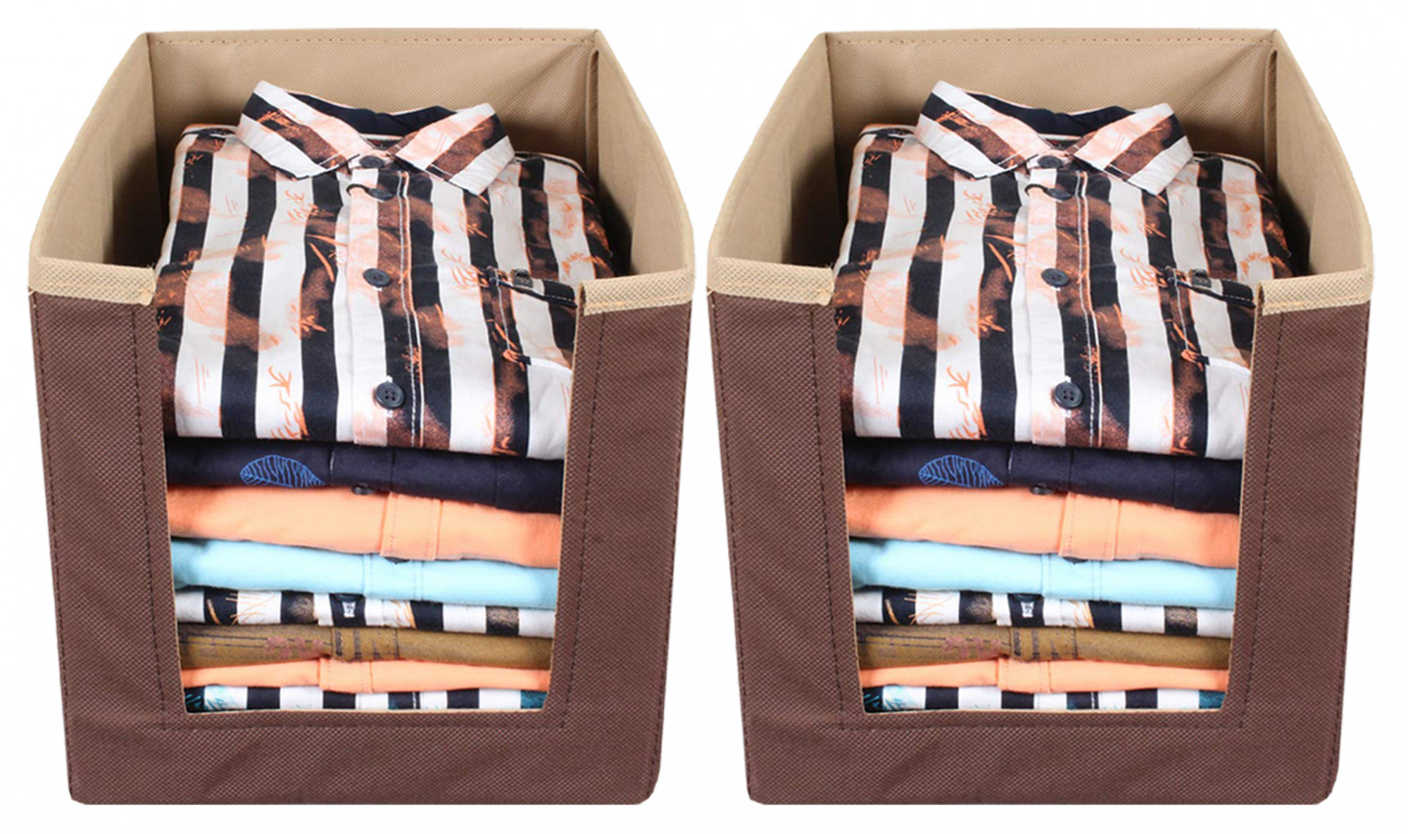 Kuber Industries Non Woven Wardrobe Cloths Organizer-Shirt Stacker Storage Box (Brown & Light Brown)