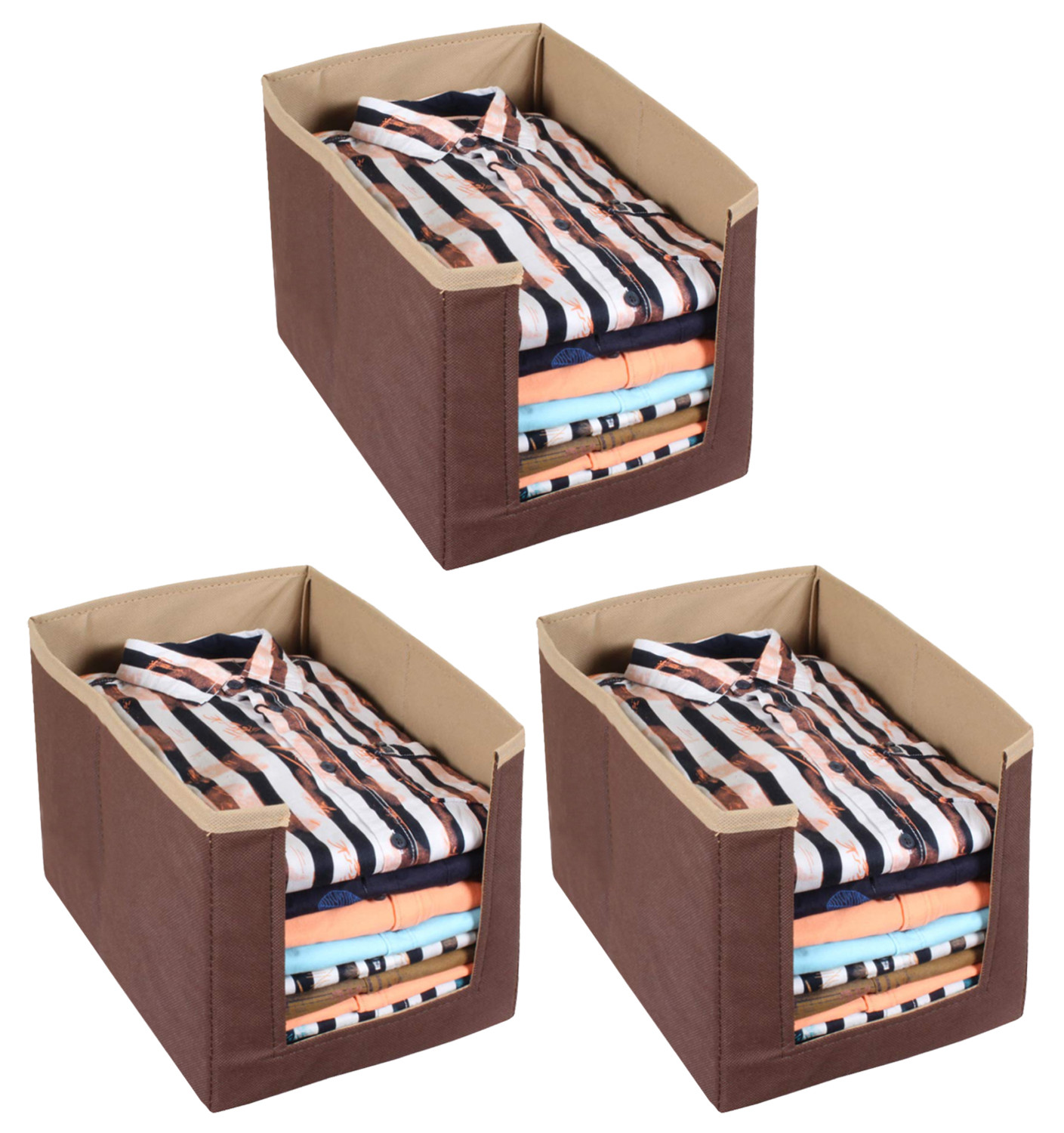 Kuber Industries Non Woven Wardrobe Cloths Organizer-Shirt Stacker Storage Box (Brown & Light Brown)