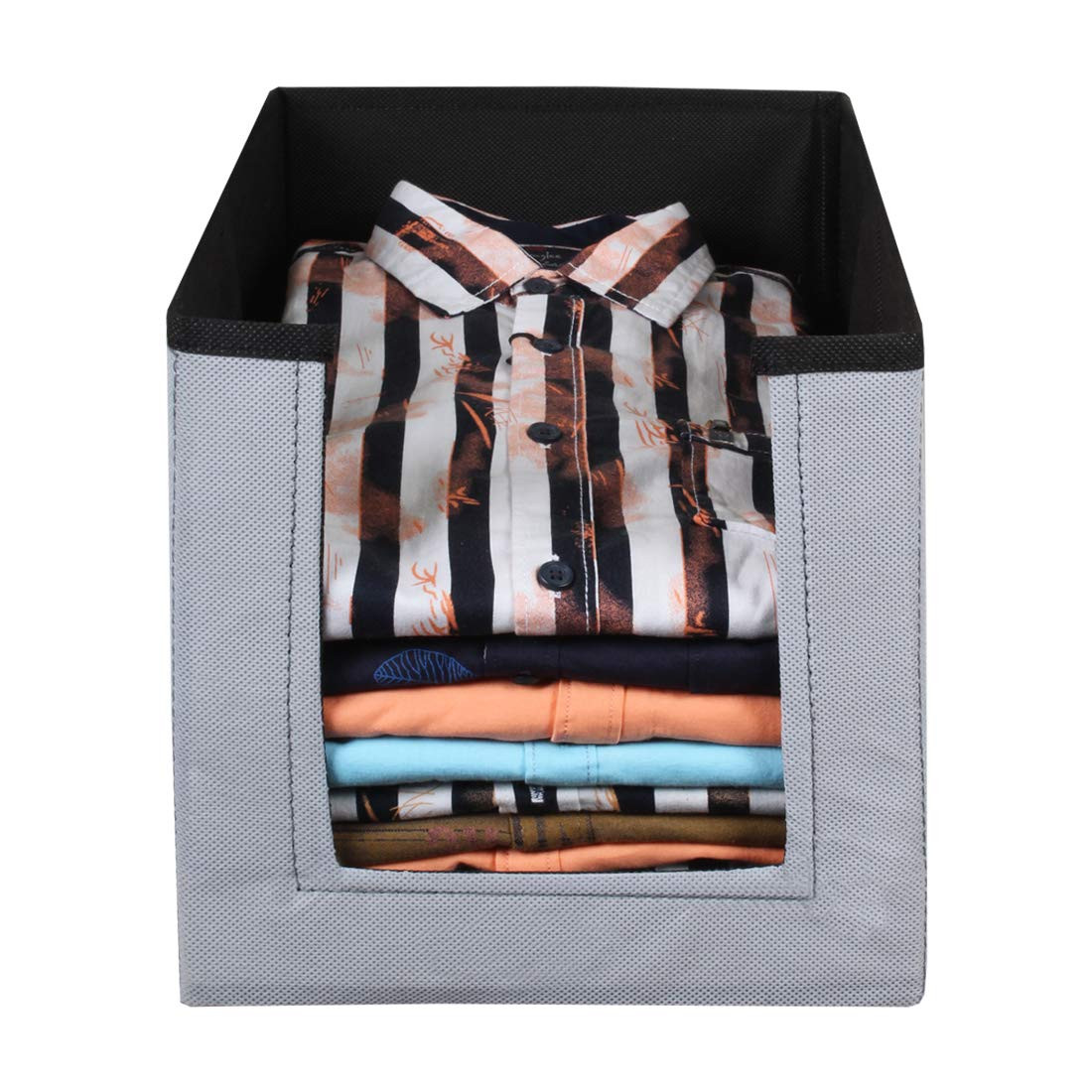 Kuber Industries Non Woven Wardrobe Cloths Organizer-Shirt Stacker Storage Box (Grey & Black)