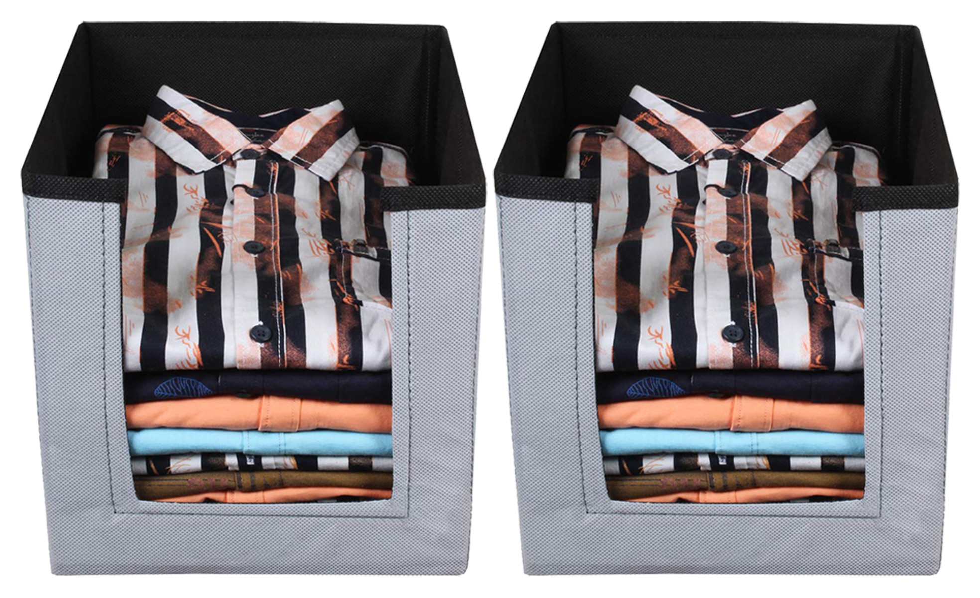 Kuber Industries Non Woven Wardrobe Cloths Organizer-Shirt Stacker Storage Box (Grey & Black)