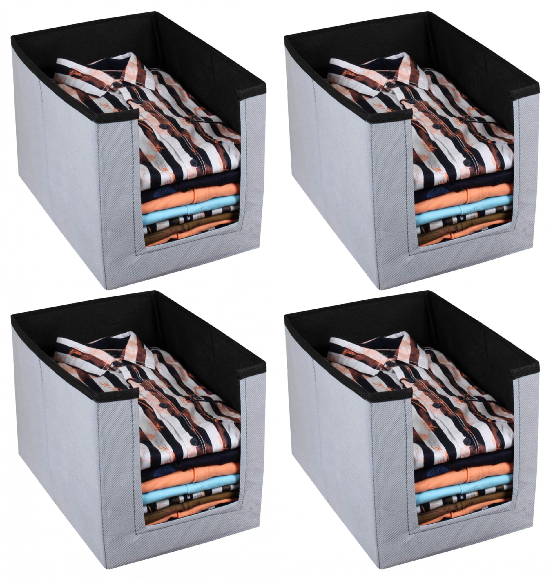 Kuber Industries Non Woven Wardrobe Cloths Organizer-Shirt Stacker Storage Box (Grey & Black)