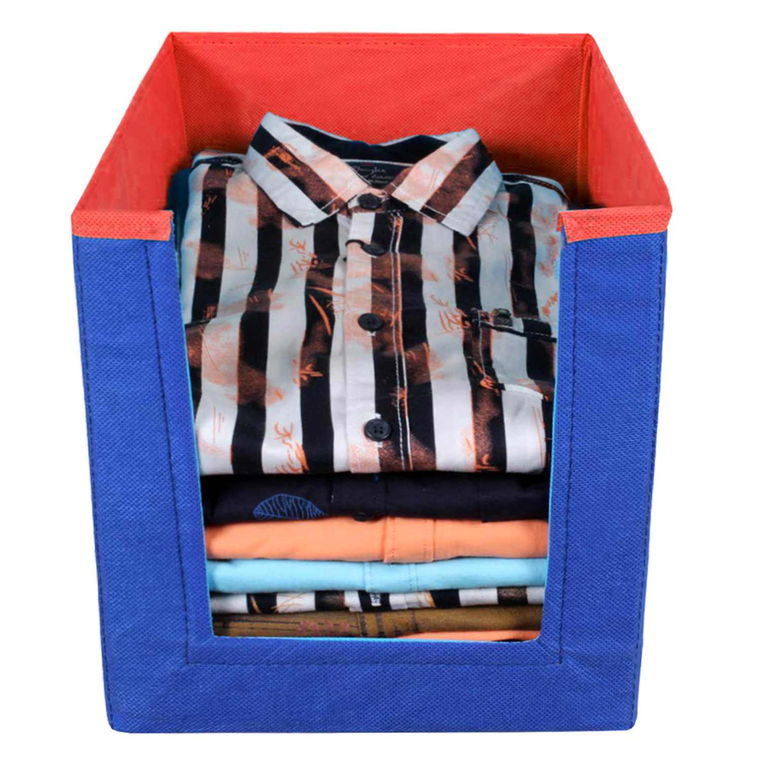 Kuber Industries Non Woven Wardrobe Cloths Organizer-Shirt Stacker Storage Box (Grey & Blue)