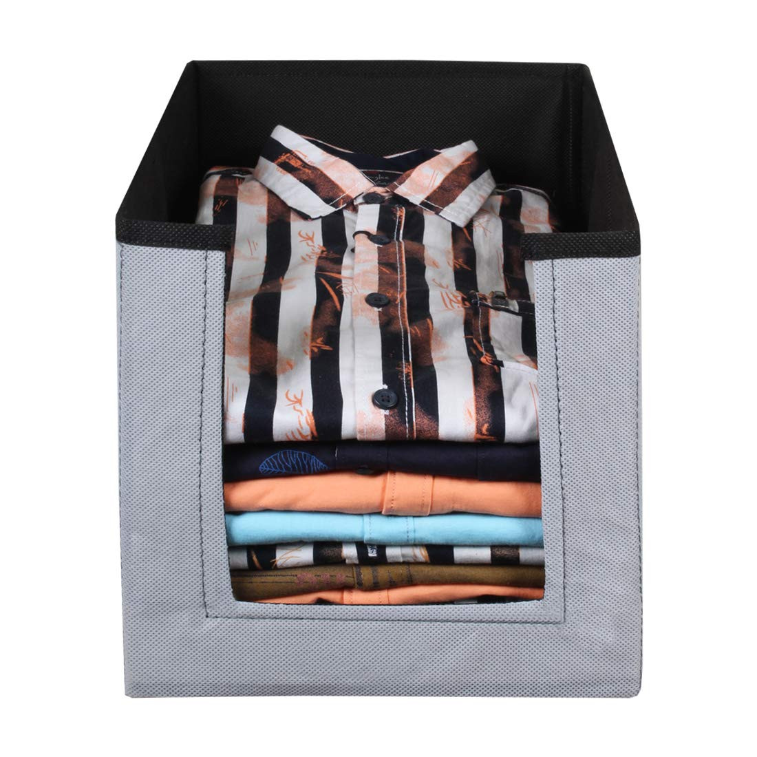 Kuber Industries Non Woven Wardrobe Cloths Organizer-Shirt Stacker Storage Box (Grey & Blue)