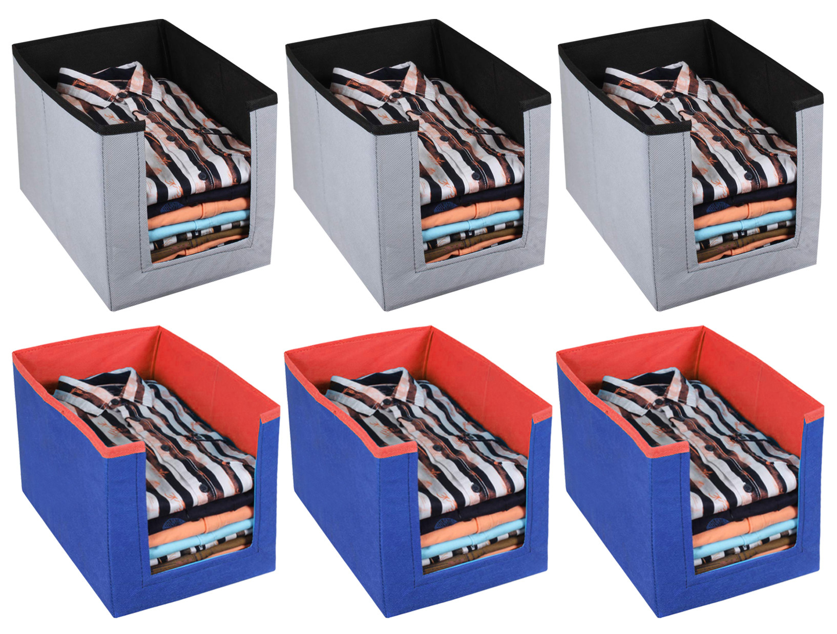 Kuber Industries Non Woven Wardrobe Cloths Organizer-Shirt Stacker Storage Box (Grey & Blue)