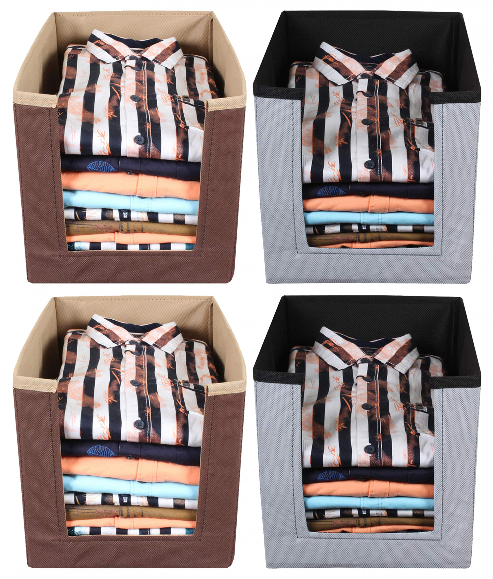 Kuber Industries Non Woven Wardrobe Cloths Organizer-Shirt Stacker Storage Box (Grey & Brown)