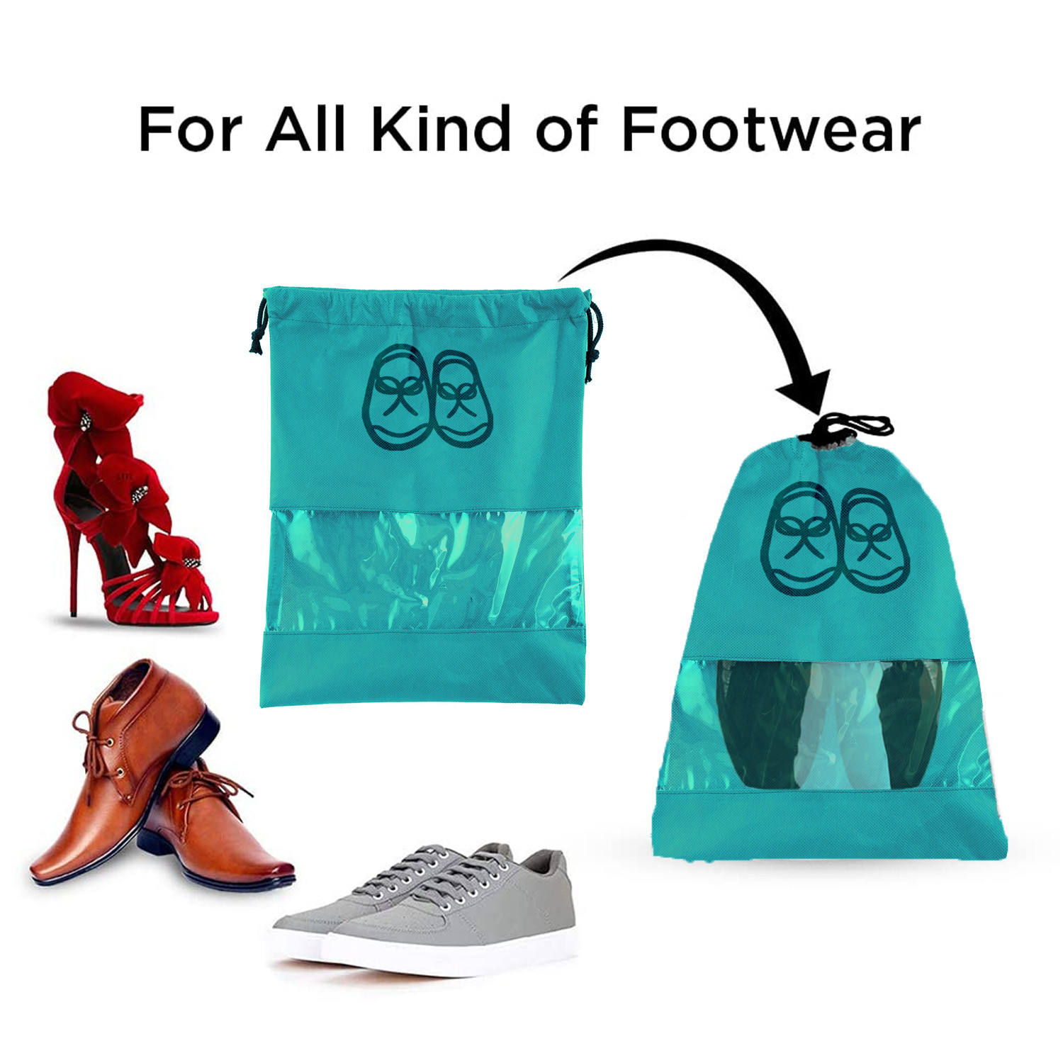 Kuber Industries Non Woven Waterproof & Portable Drawstring Shoe Cover With Transparent Window,(Blue)